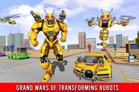 Скачать взломанную Игра Пчела робот трансформации автомобиля [Много монет] версия 1.8 apk на Андроид