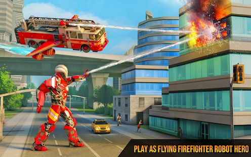 Скачать взломанную Flying Firefighter Truck Transform Robot Games [Много монет] версия 27 apk на Андроид