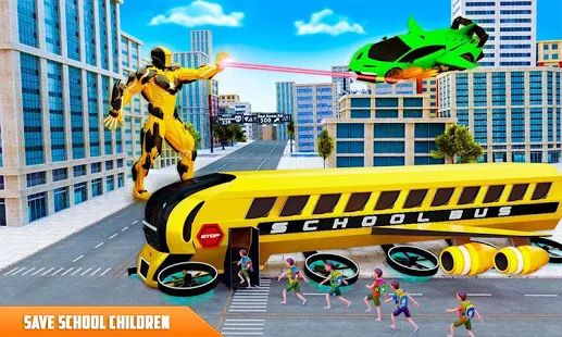 Скачать взломанную летающий школьный автобус робот герой робот игры [Разблокировано все] версия 21 apk на Андроид