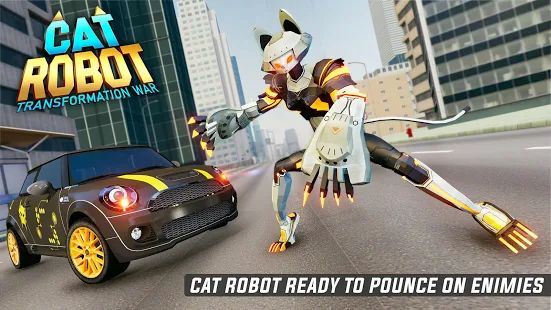 Скачать взломанную Cat Robot Car Game - Car Robot War [Много монет] версия 1.1 apk на Андроид