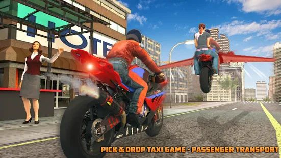 Скачать взломанную Real Flying Bike Taxi Simulator: Bike Driving Game [Много монет] версия 3.3 apk на Андроид