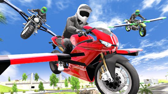 Скачать взломанную Flying Motorbike Simulator [Разблокировано все] версия 1.18 apk на Андроид